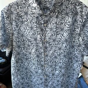 Perry Ellis Black and White Floral Shirt